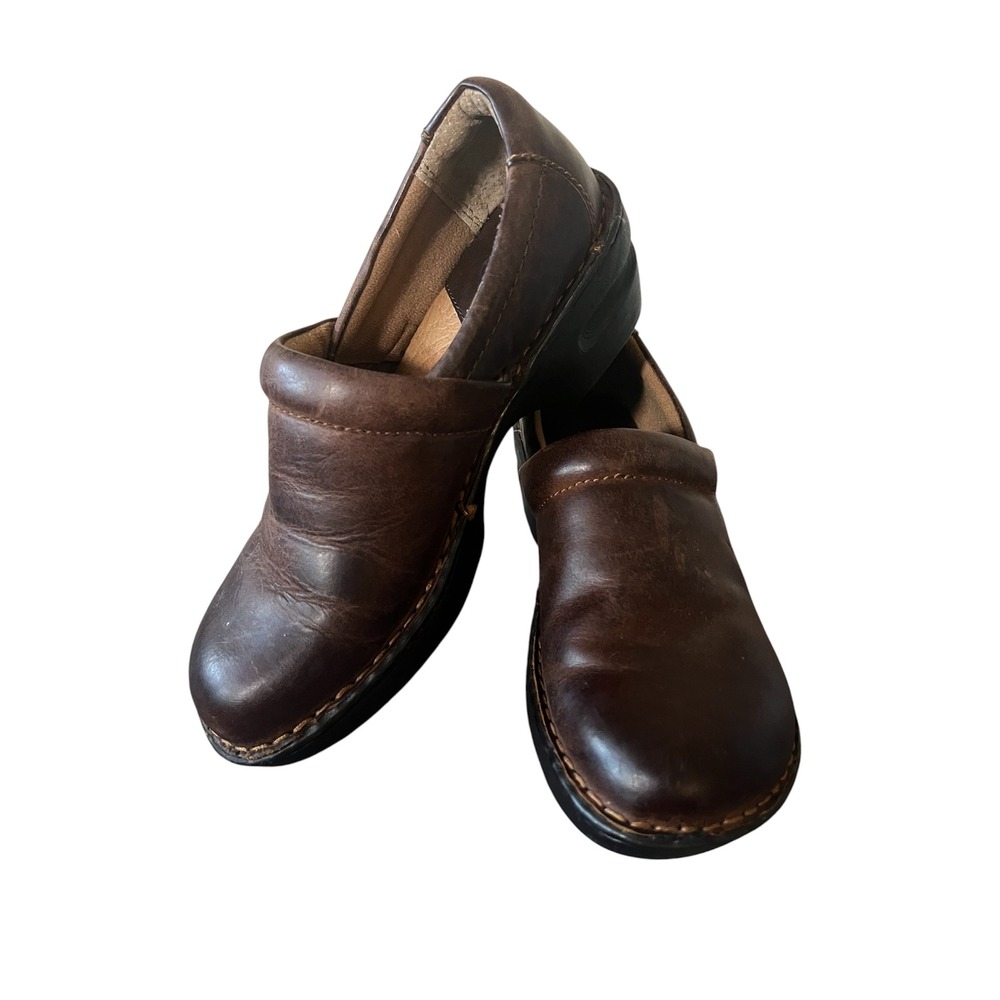 BOC by Born Concept Brown Leather Clogs Mules Platform Wedge Shoes Womens